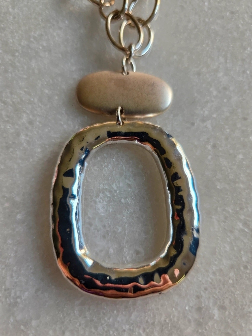 Chico's Silver Open Oval Pendant Necklace